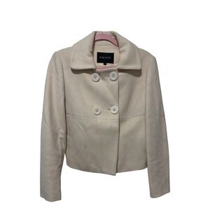 Nine West Womens Cream Wool Blend Double Breasted Cropped Pea Coat Jacket Size 6